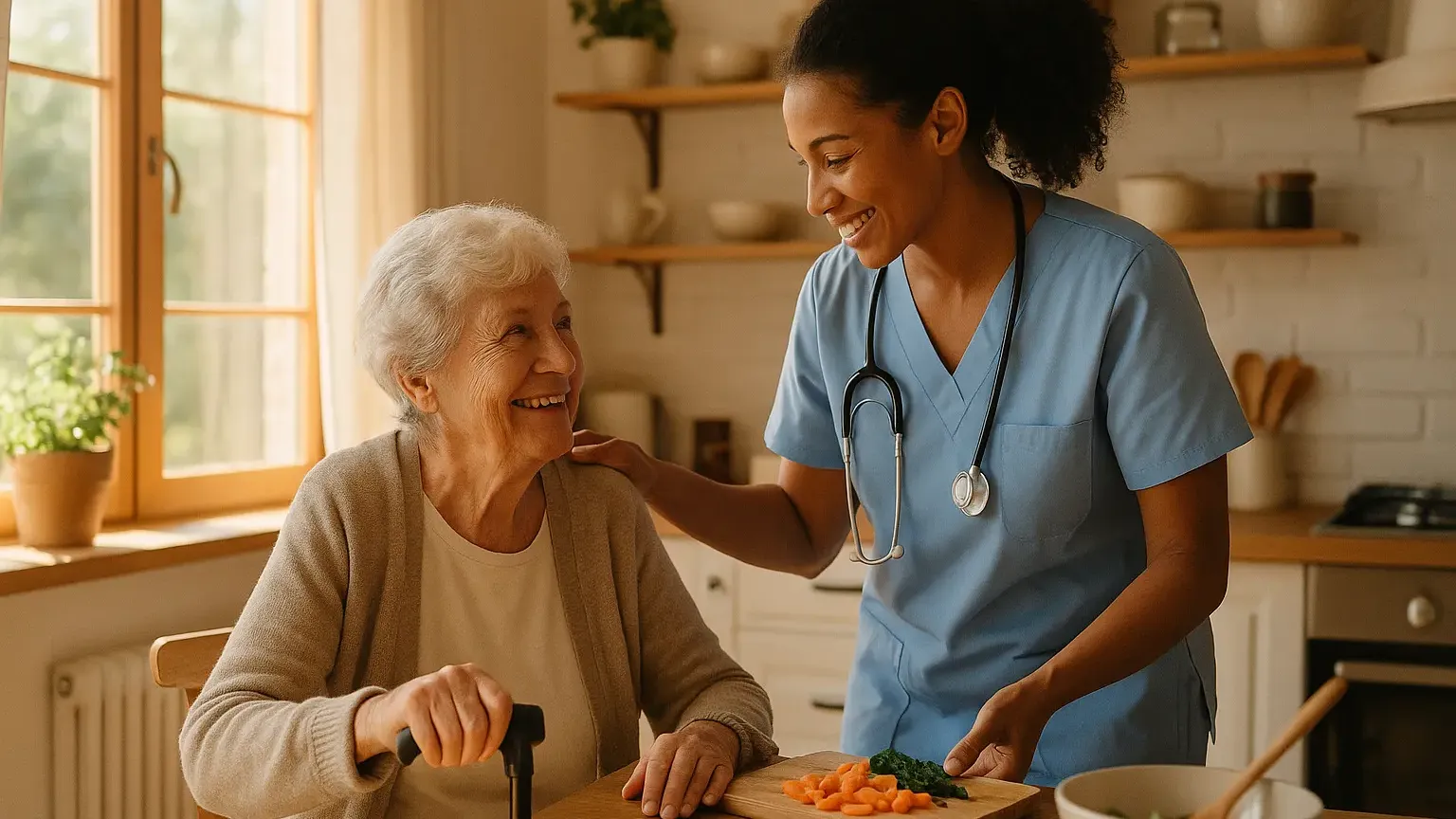 Home care staff using a digital documentation suite on a tablet